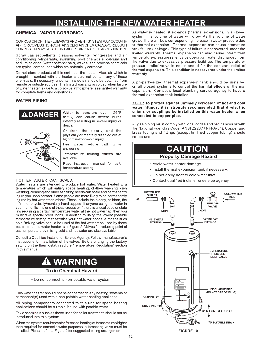 State Industries GS675YRVLT instruction manual Installing the NEW Water Heater, Chemical Vapor Corrosion, Water Piping 