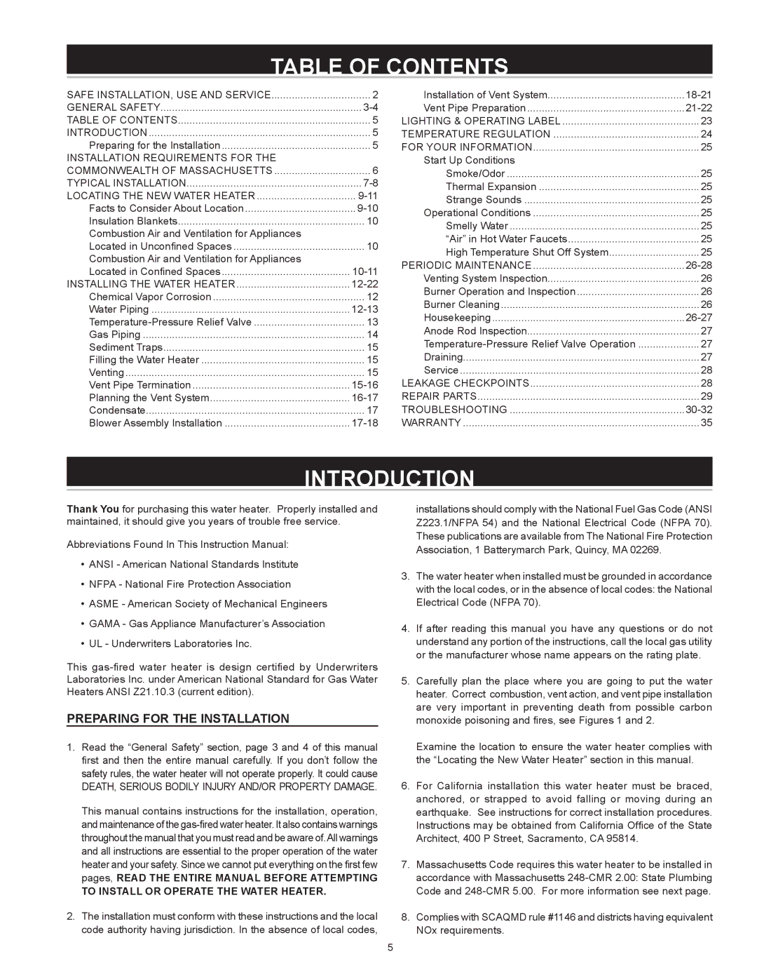 State Industries GS675YRVLT instruction manual Table of Contents, Introduction 