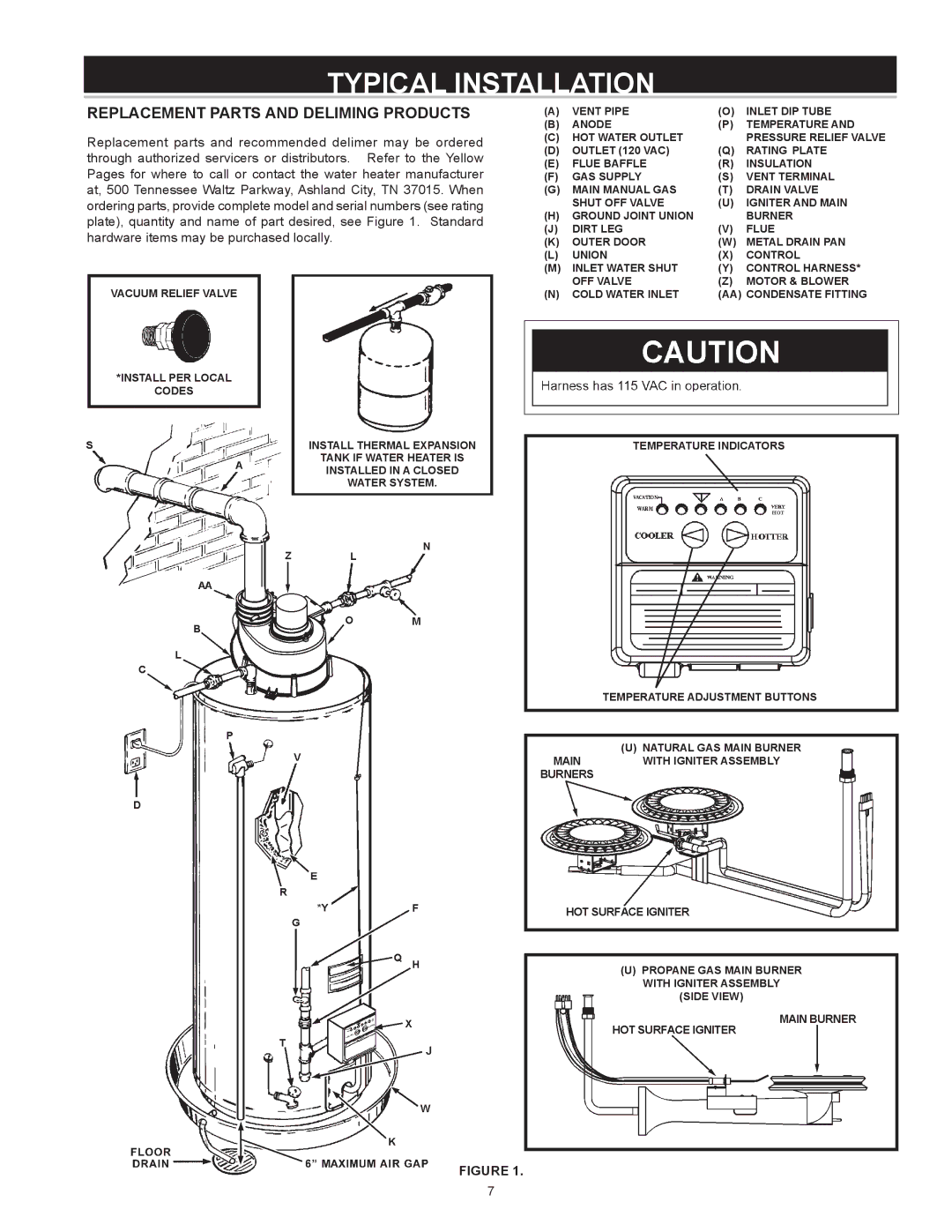 State Industries GS675YRVLT instruction manual Typical Installation, Replacement Parts and Deliming Products 