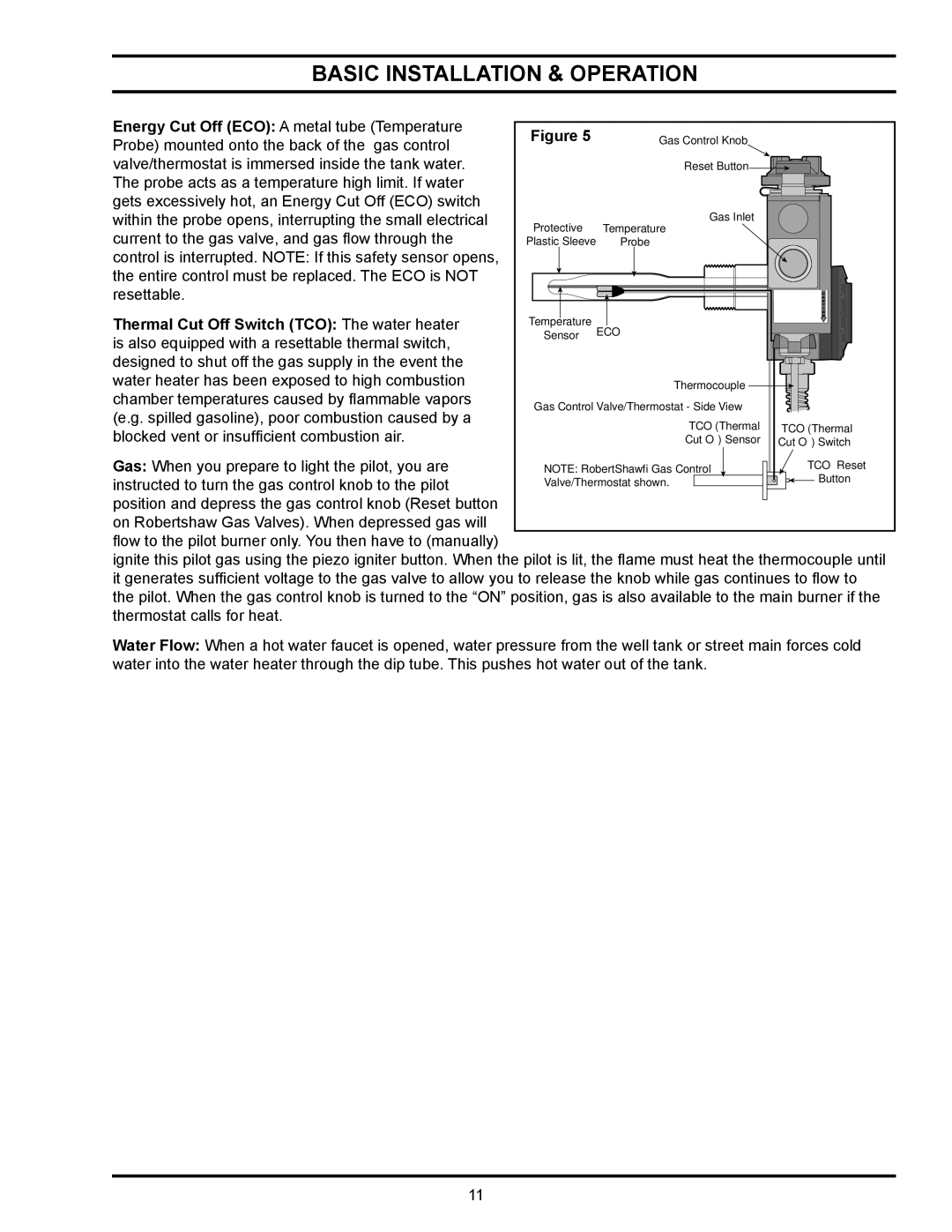 State Industries GPX, GSX, GS6 manual Thermal Cut Off Switch TCO The water heater 