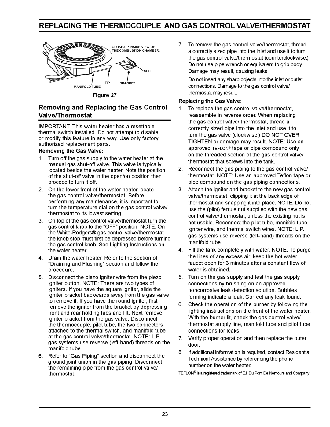 State Industries GPX, GSX, GS6 manual Removing and Replacing the Gas Control Valve/Thermostat, Removing the Gas Valve 