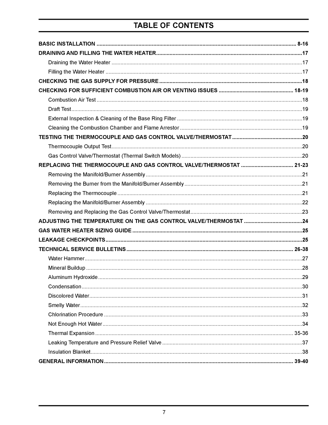 State Industries GS6, GSX, GPX manual Table of Contents 