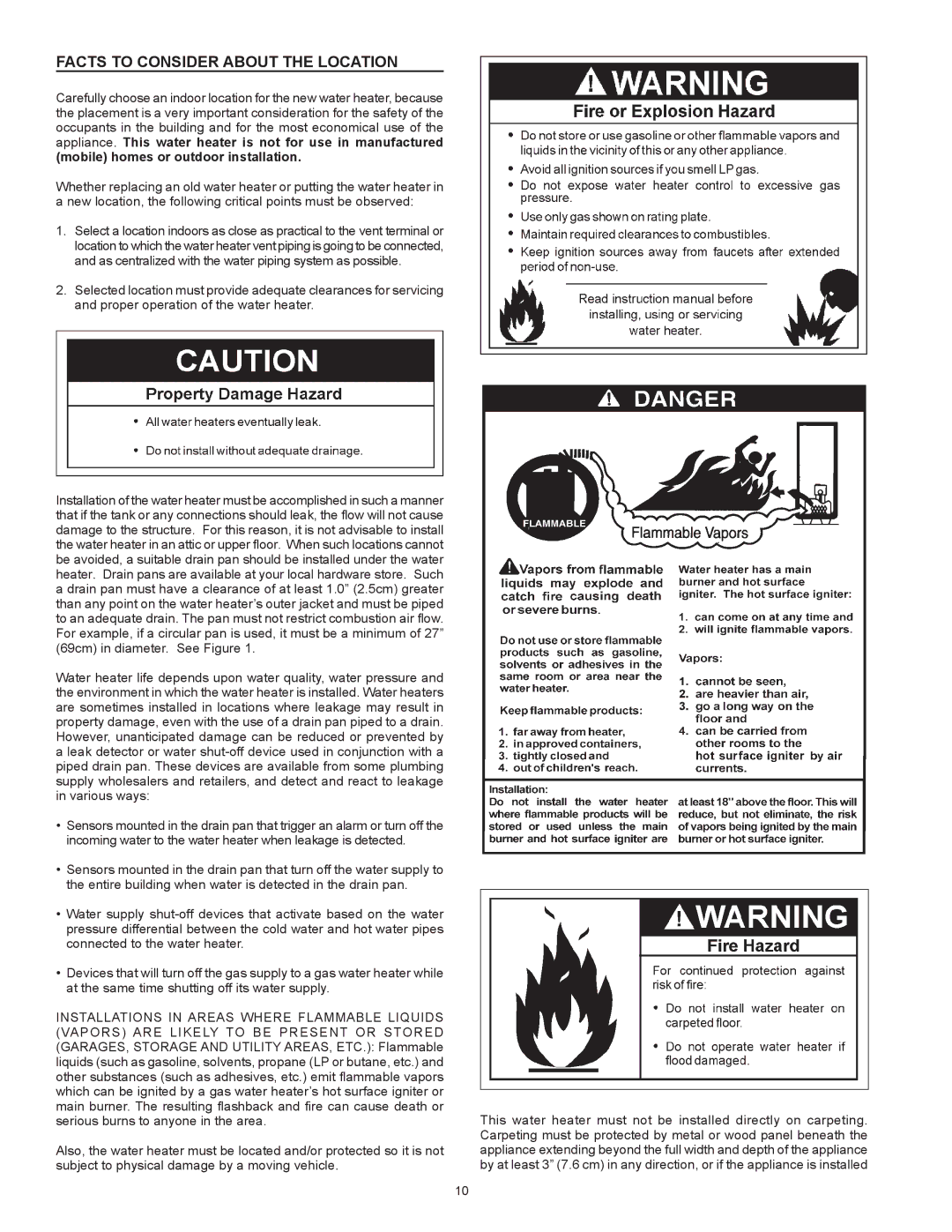 State Industries Power Vent/Power Direct Vent Gas Models instruction manual Facts to Consider About the Location 