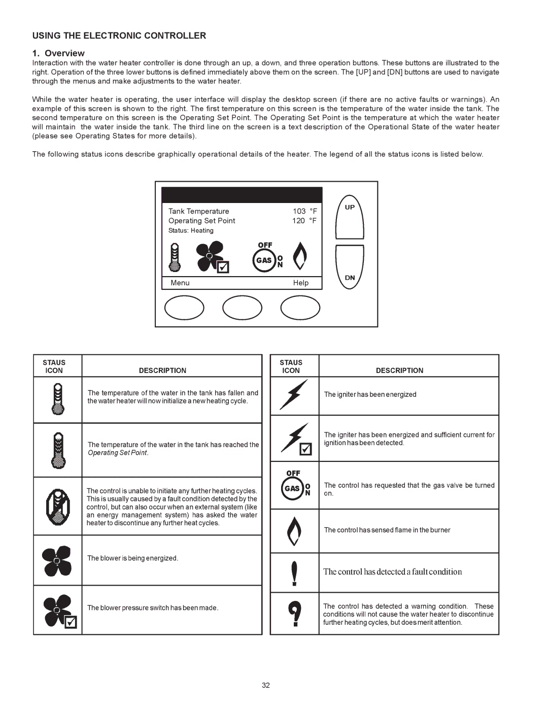 State Industries Power Vent/Power Direct Vent Gas Models instruction manual Using the Electronic Controller, Overview 