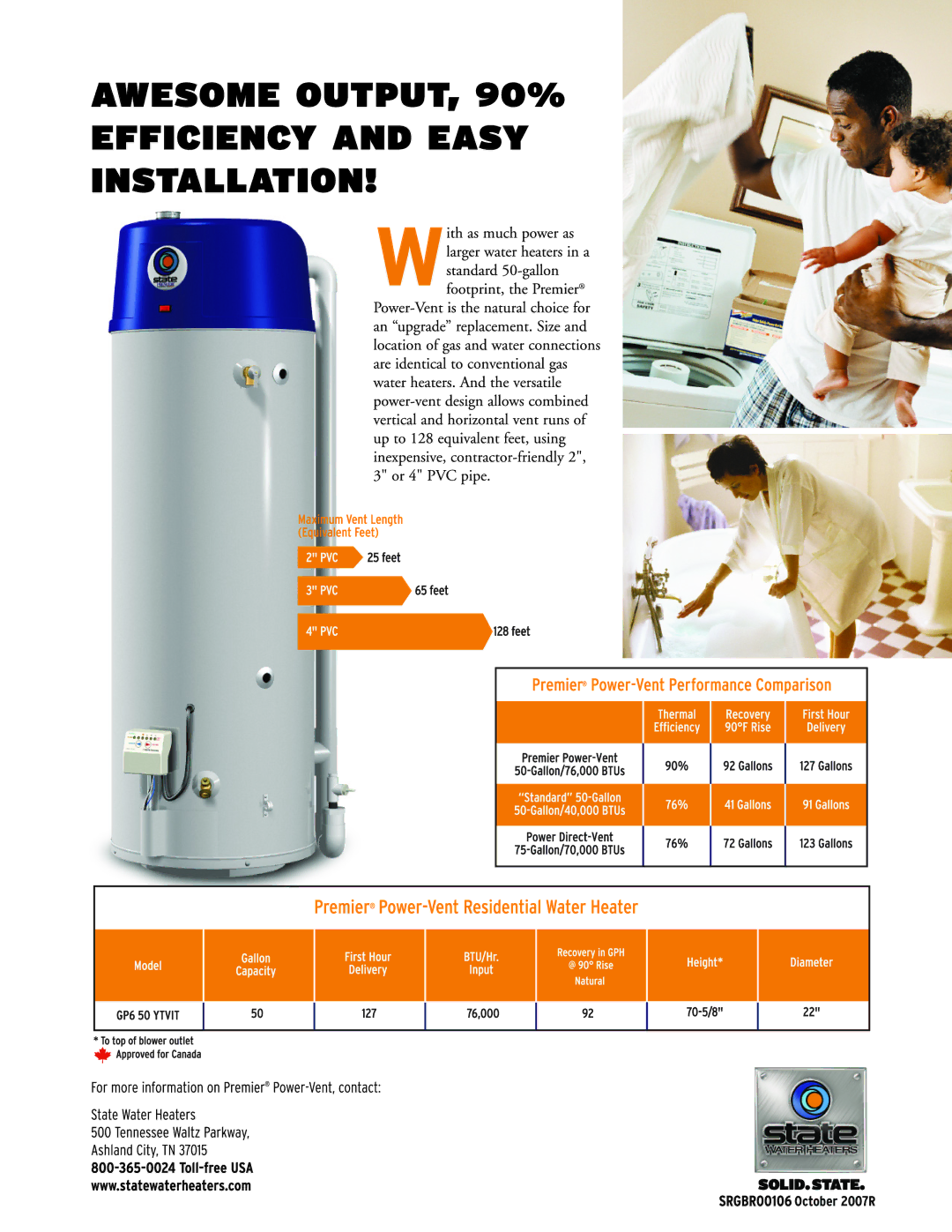 State Industries Residential Gas Water Heaters manual October 2007R 