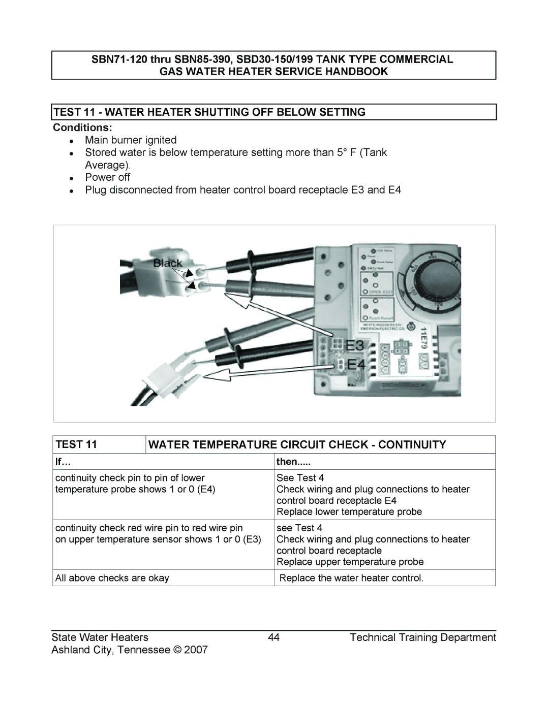 State Industries SBD30 150, SBN85 390 (A), SBN71 120, SBD30 199, SERIES 108 manual Water Temperature Circuit Check Continuity 