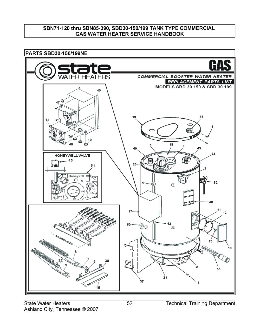 State Industries SBD30 199, SBD30 150, SBN85 390 (A), SBN71 120, SERIES 108 manual Parts SBD30-150/199NE 