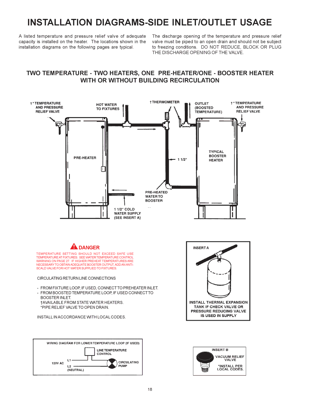 State Industries SBD71120NE, THRU SBD85500NE warranty Installation DIAGRAMS-SIDE INLET/OUTLET Usage 