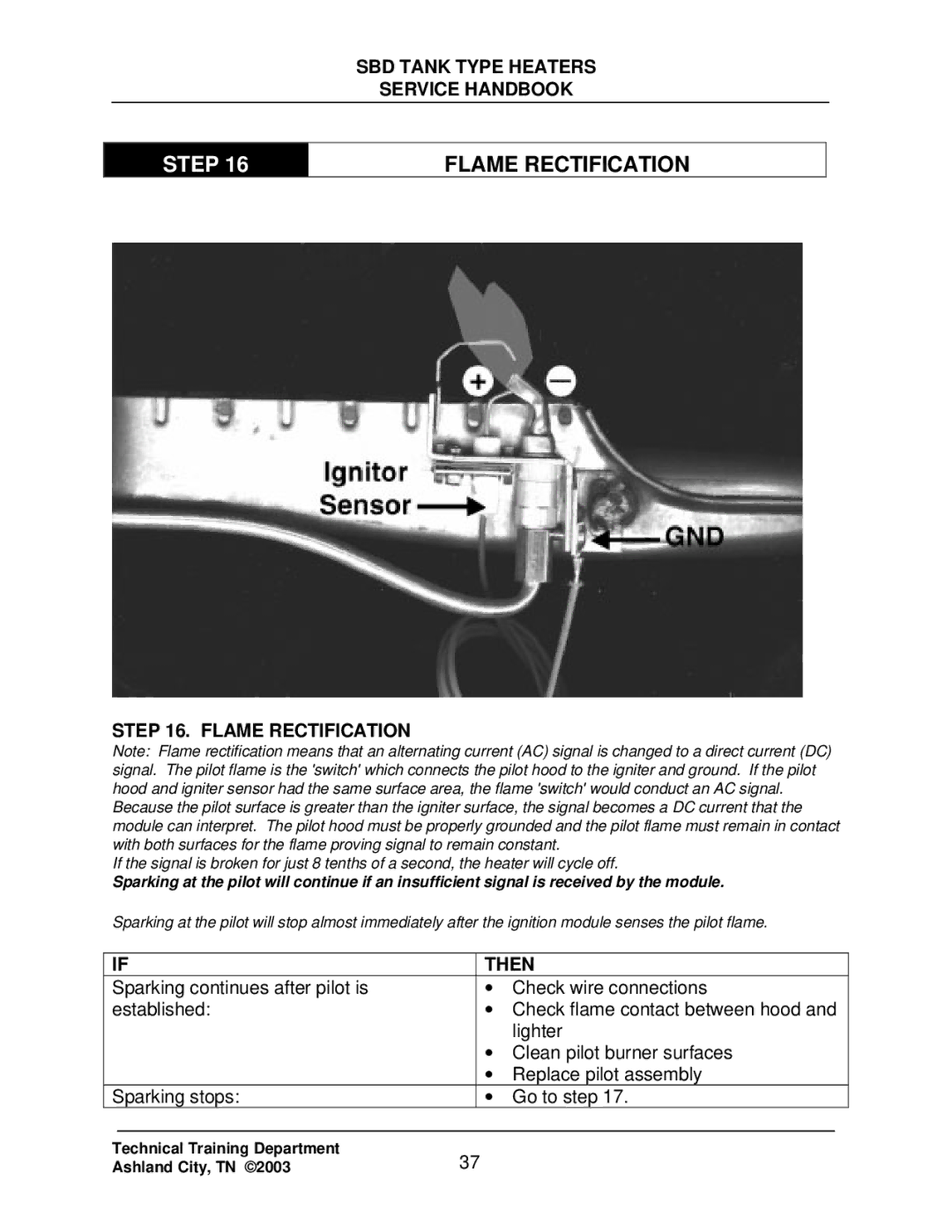 State Industries SBD85 500, SBD71 120 manual Flame Rectification 