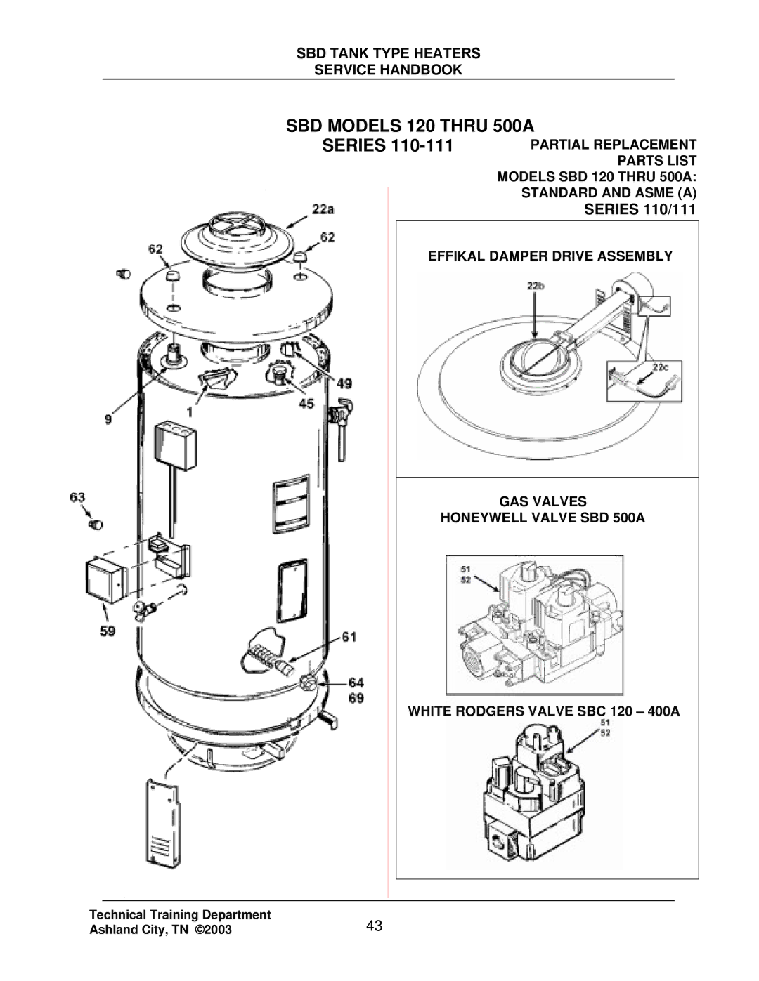 State Industries SBD85 500, SBD71 120 manual SBD Models 120 Thru 500A, Series 110/111 