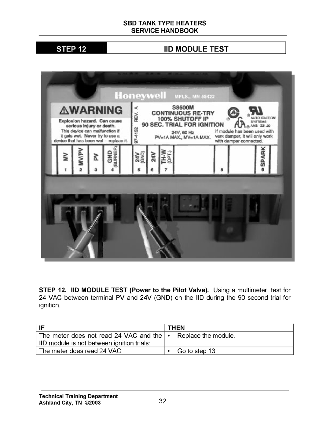 State Industries SBD71 120, SBD85 500 manual IID Module Test 