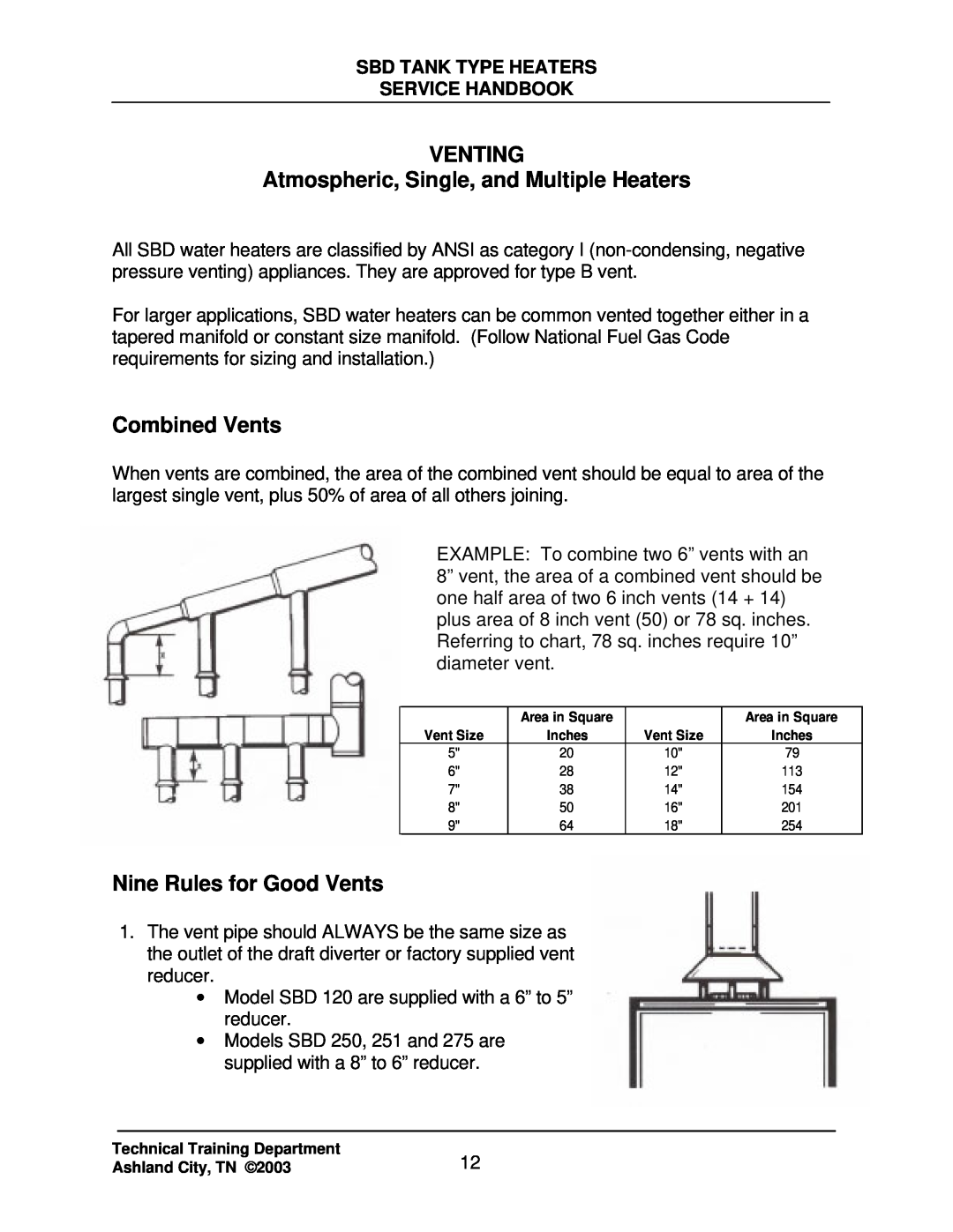 State Industries SBD71 120 VENTING Atmospheric, Single, and Multiple Heaters, Combined Vents, Nine Rules for Good Vents 
