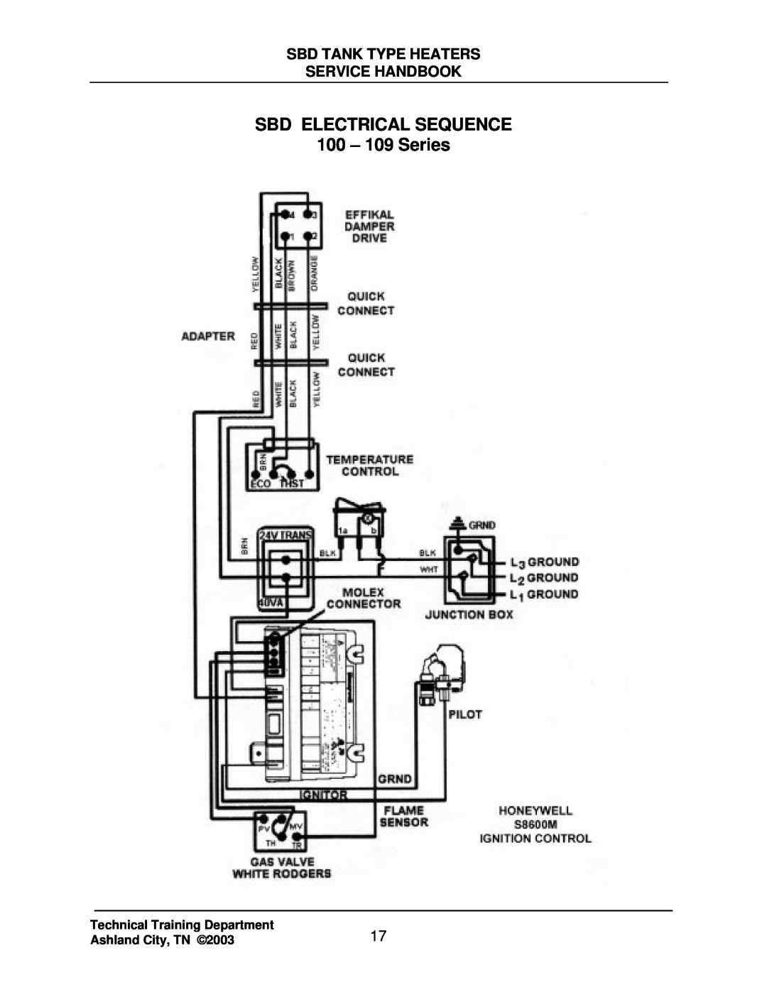 State Industries SBD85 500, SBD71 120 SBD ELECTRICAL SEQUENCE 100 - 109 Series, Sbd Tank Type Heaters Service Handbook 