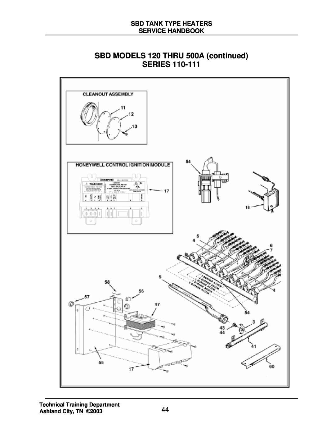 State Industries SBD71 120, SBD85 500 SBD MODELS 120 THRU 500A continued SERIES, Sbd Tank Type Heaters, Service Handbook 