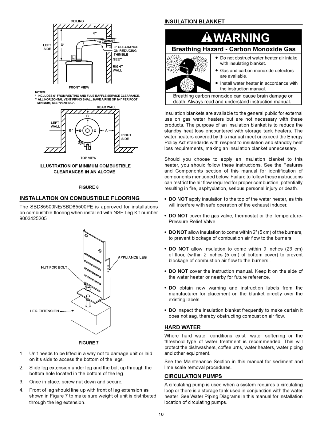 State Industries SBD85500NE Installation On Combustible Flooring, Insulation Blanket, Hard Water, Circulation Pumps 