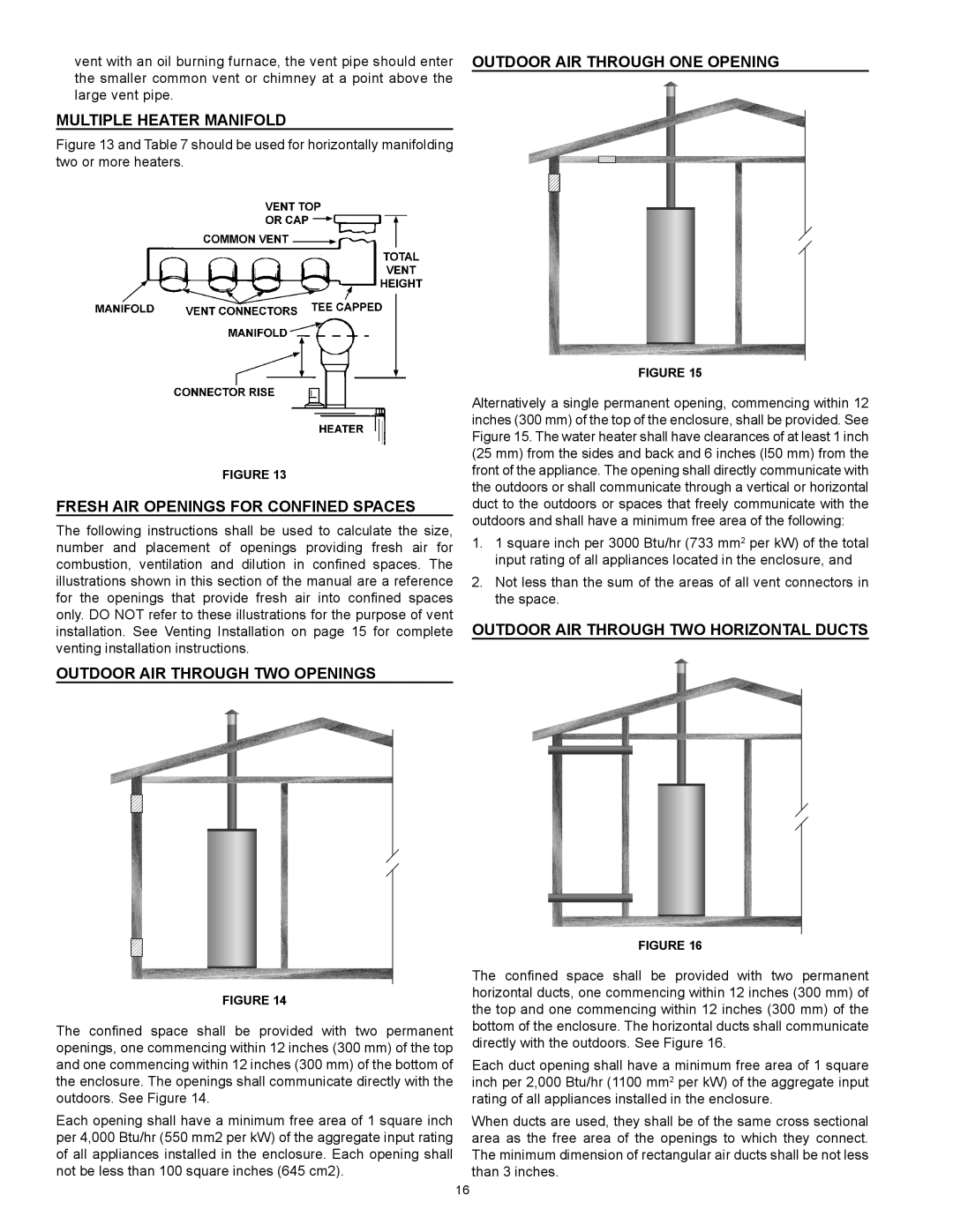 State Industries SBD85500NE, SBD85500PE instruction manual Multiple Heater Manifold, Fresh Air Openings For Confined Spaces 