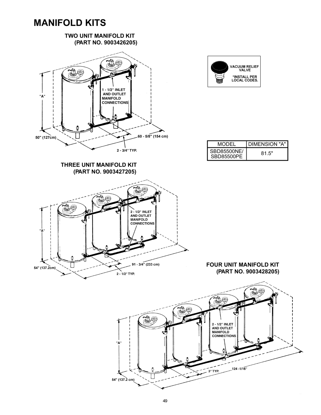 State Industries SBD85500PE, SBD85500NE instruction manual Manifold Kits 