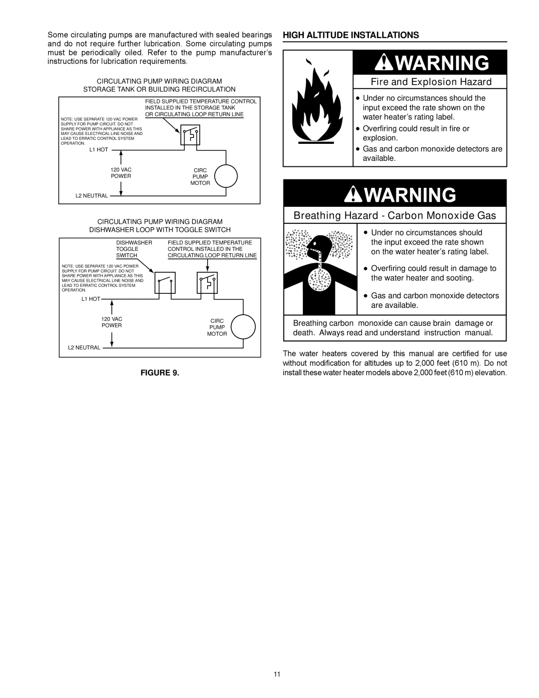 State Industries SBL95 199NE, SBL85 275NE(A) Breathing Hazard Carbon Monoxide Gas, High Altitude Installations 