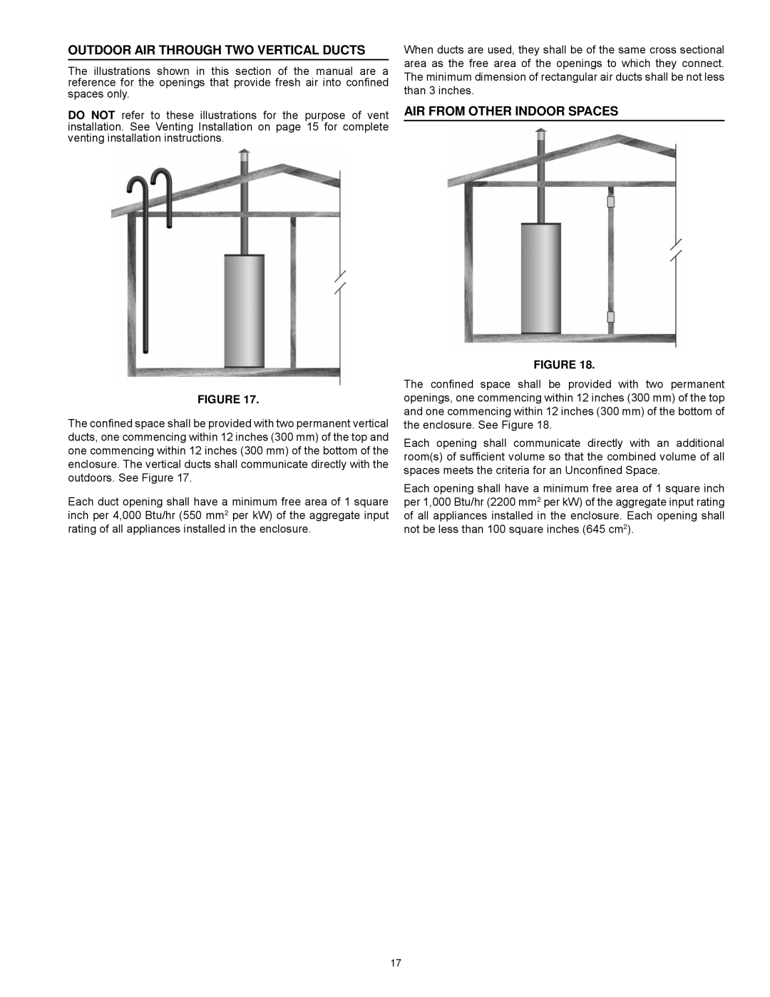 State Industries SBL95 199NE, SBL85 275NE(A) Outdoor Air Through Two Vertical Ducts, Air From Other Indoor Spaces 