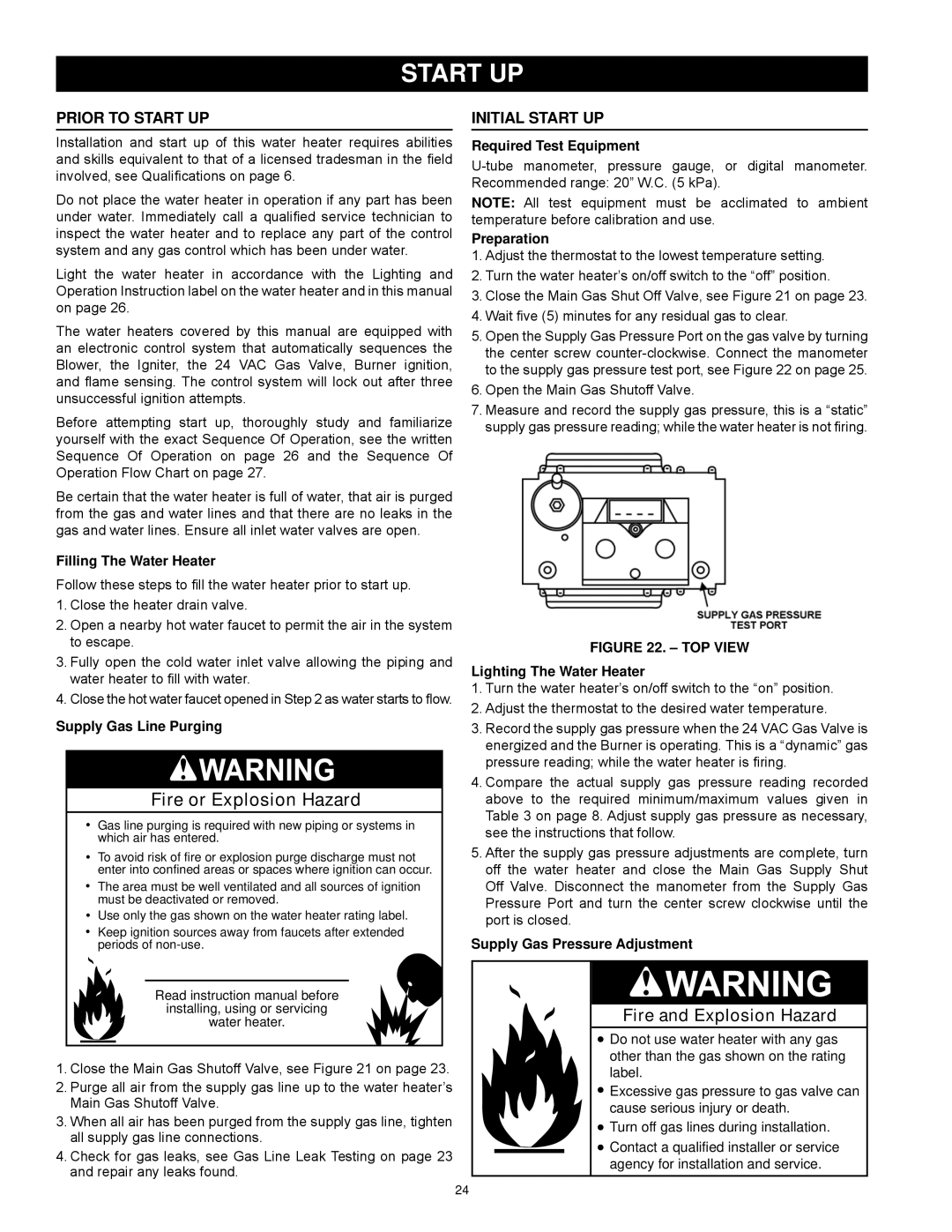 State Industries SBL85 275NE(A), SBL85 390NE(A), SBL95 199NE instruction manual Start up, Prior to Start Up, Initial Start Up 