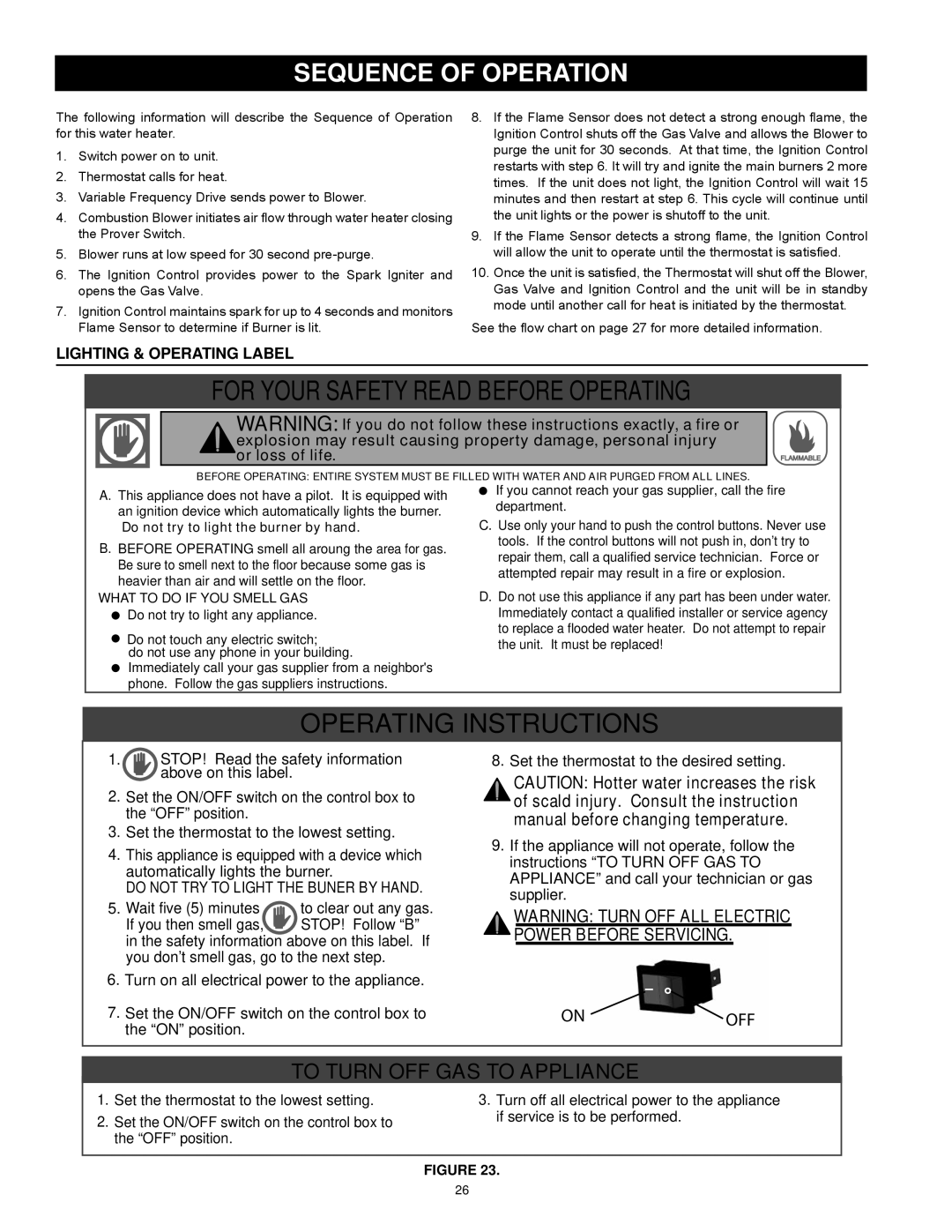 State Industries SBL95 199NE, SBL85 275NE(A), SBL85 390NE(A) Sequence of Operation, Lighting & Operating Label 