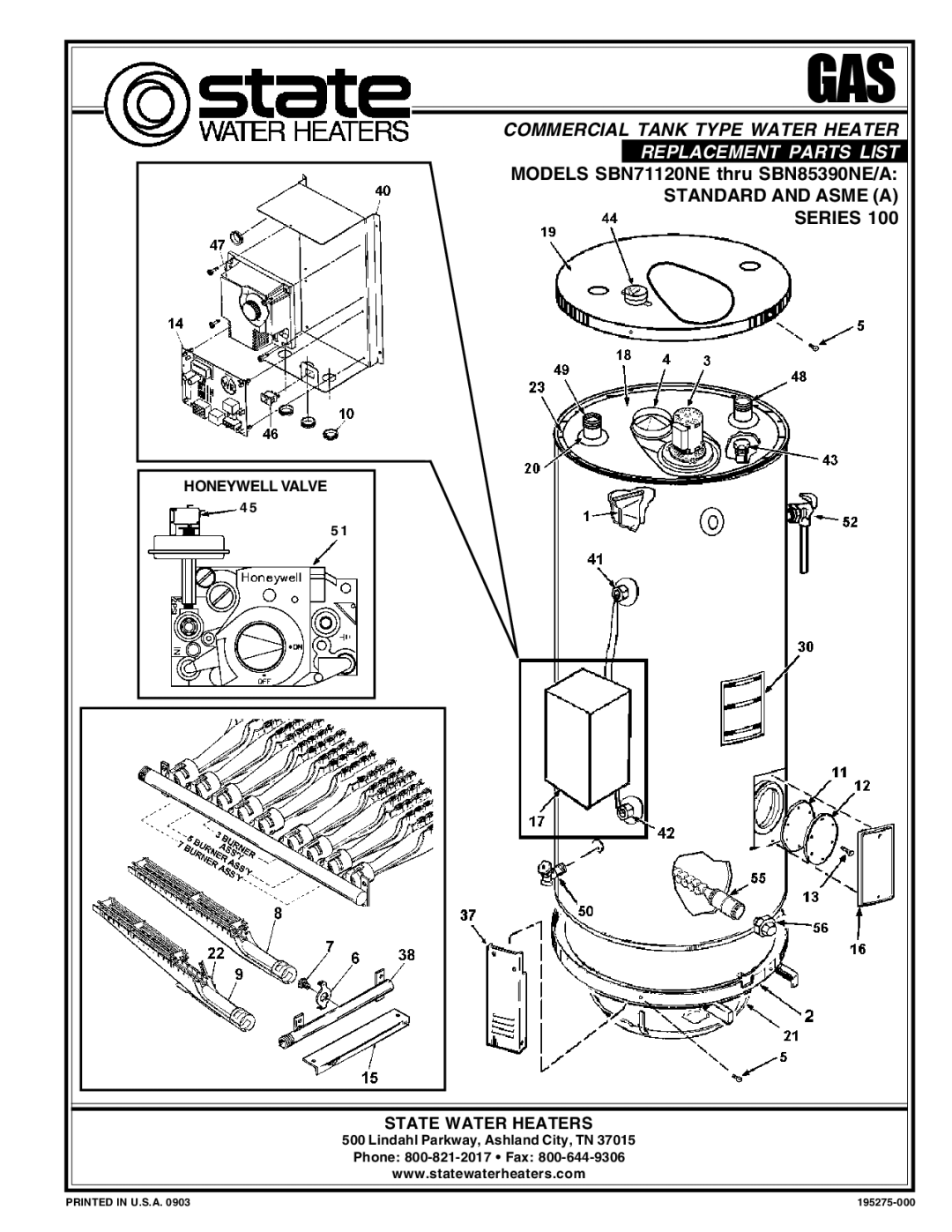 State Industries SBN71120NE manual Gas 