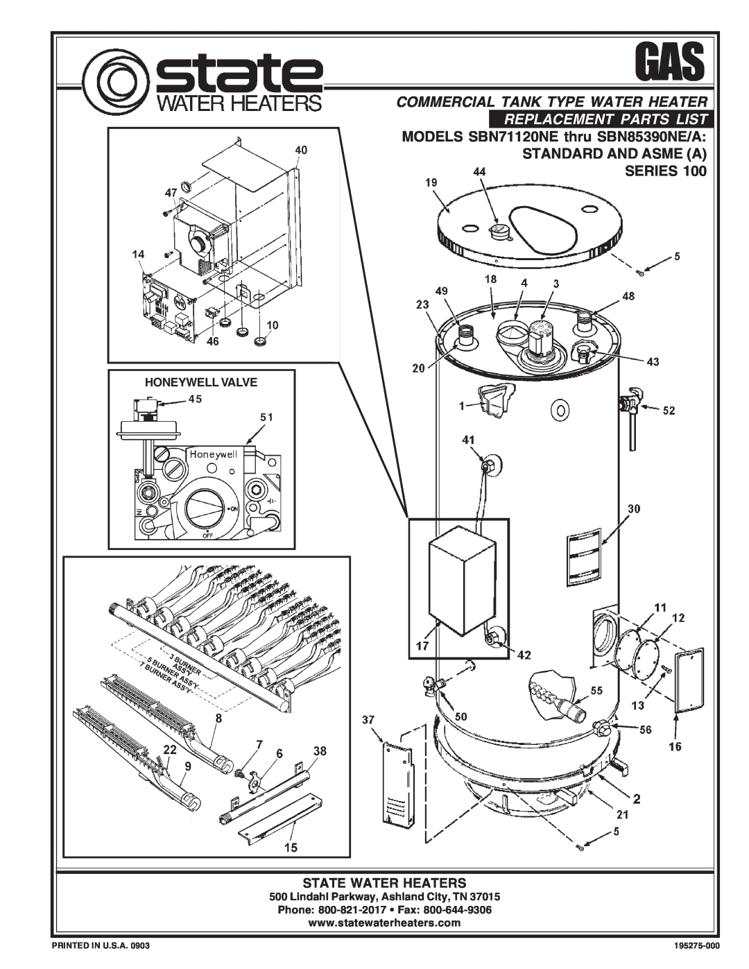State Industries manual Commercial Tank Type Water Heater, MODELS SBN71120NE thru SBN85390NE/A, Standard And Asme A 