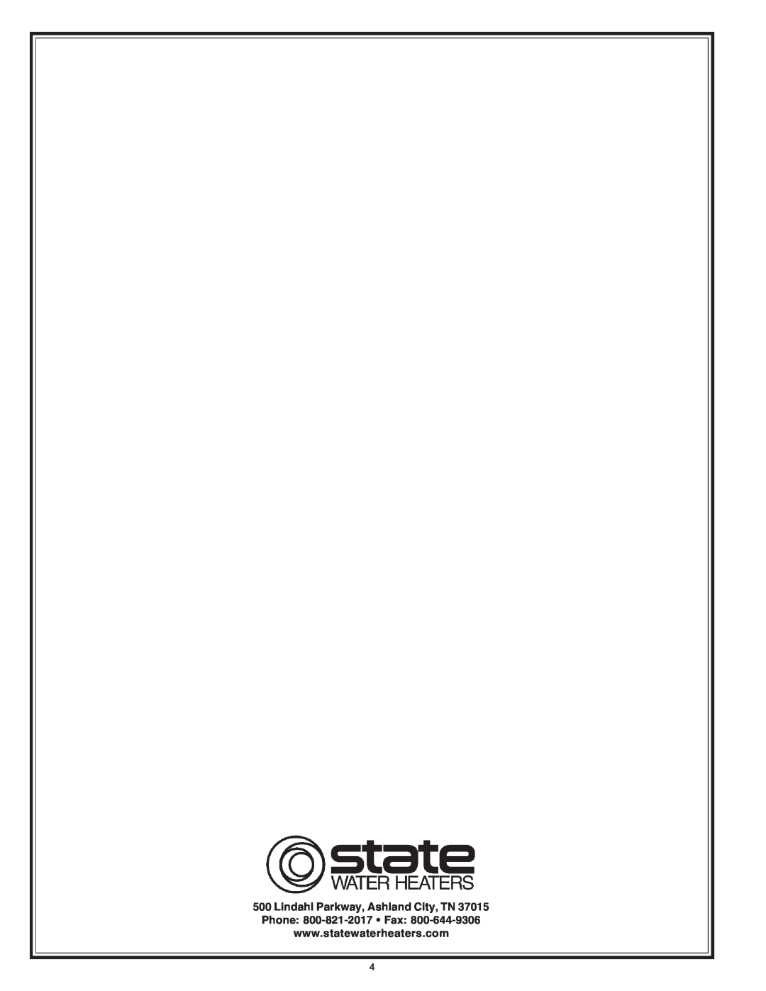 State Industries SBN71120NE manual Lindahl Parkway, Ashland City, TN Phone 800-821-2017 Fax 