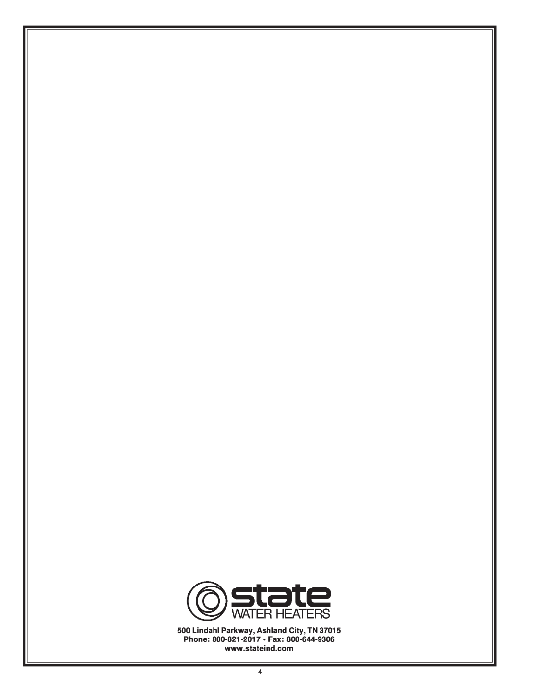 State Industries SBN85390NE manual Lindahl Parkway, Ashland City, TN Phone 800-821-2017 Fax 