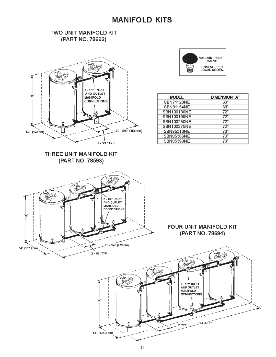 State Industries SBN85390NE/A warranty Manifold Kits, TWO Unit Manifold KIT, Three Unit Manifold KIT Four Unit Manifold KIT 