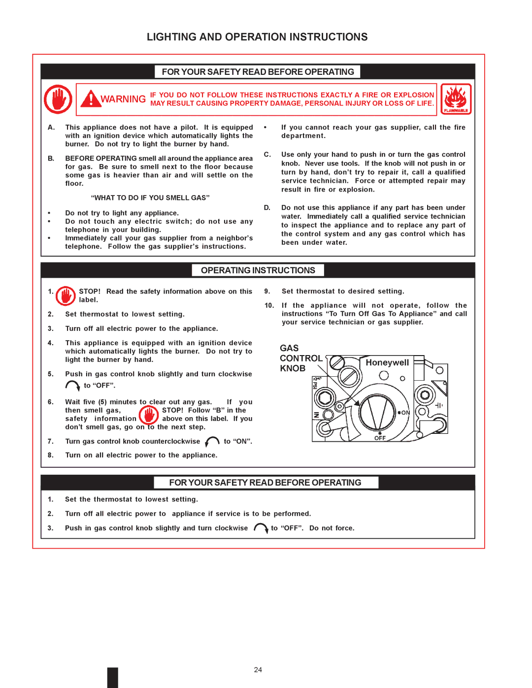 State Industries SBN85390NE/A warranty Lighting and Operation Instructions, For Your Safety Read Before Operating 