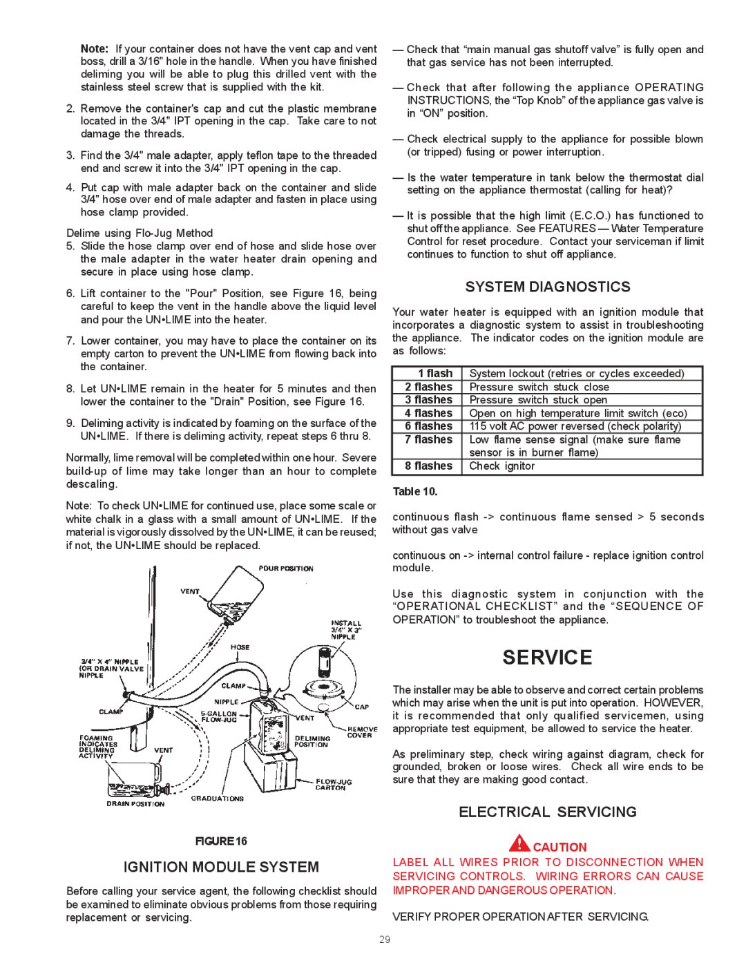 State Industries SBN85390NE/A warranty Service, Ignition Module System, System Diagnostics, Electrical Servicing 