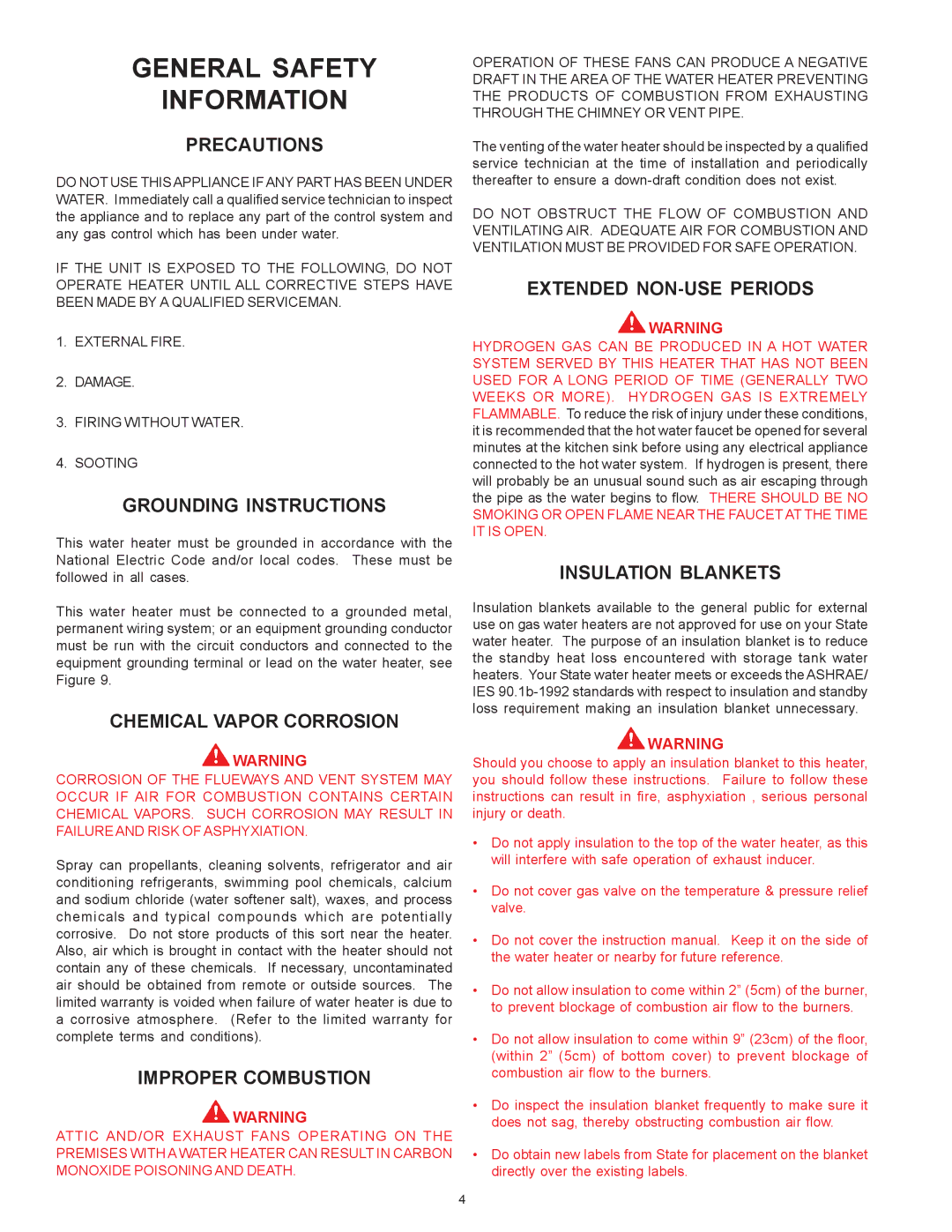 State Industries SBN85390NE/A warranty General Safety Information 