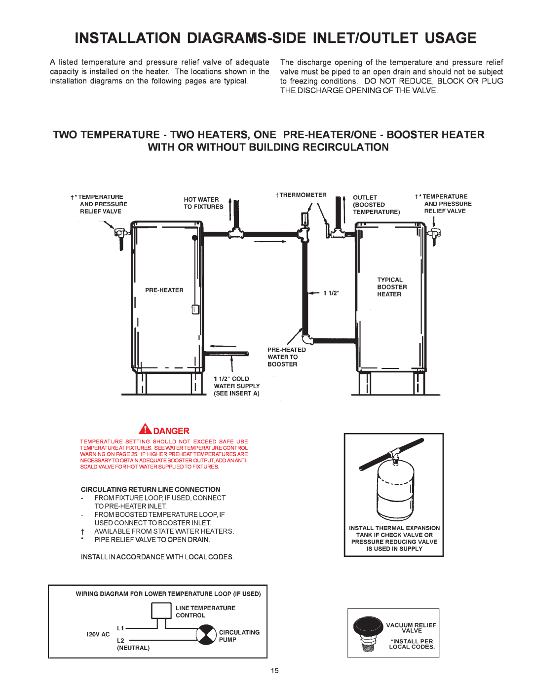 State Industries SBN85390NE/A Installation Diagrams-Side Inlet/Outlet Usage, With Or Without Building Recirculation 