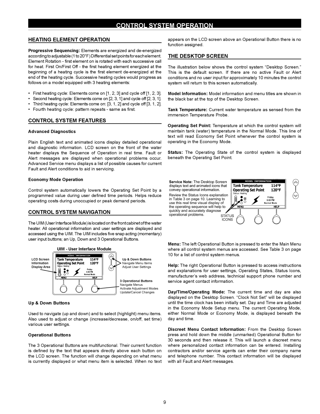 State Industries SEV-150 THRU SEV-10000 Control System Operation, Heating Element Operation, Control System Features 