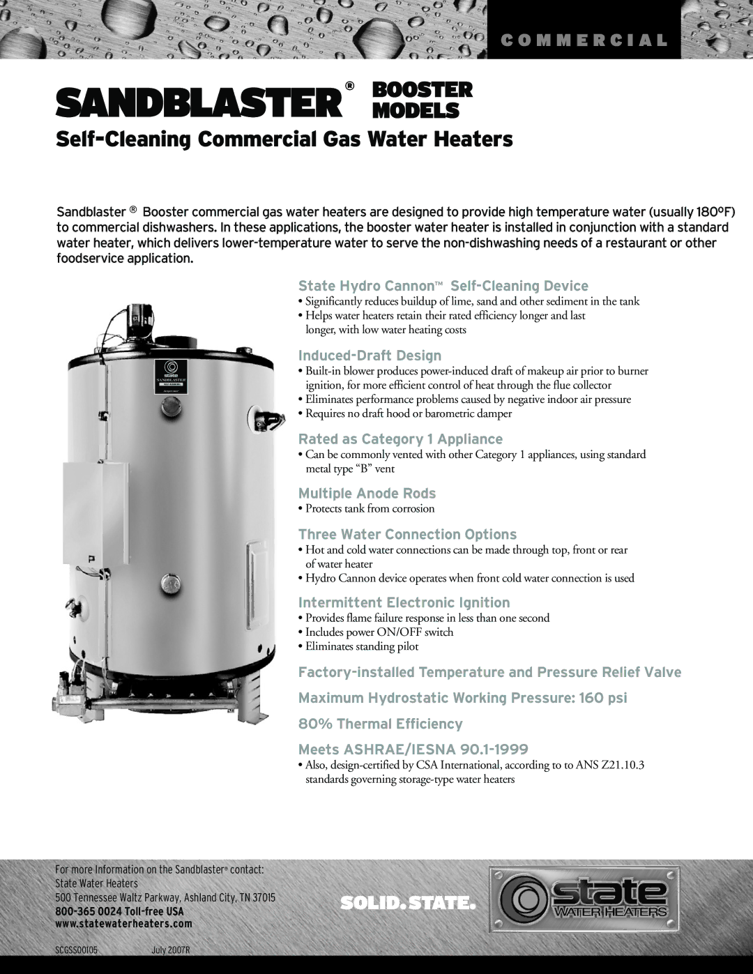 State Industries Self-Cleaning Commercial Gas Water Heaters manual Sandblaster Models 