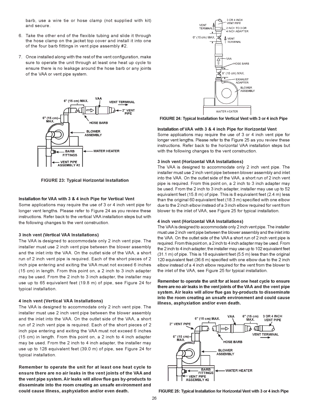 State Industries SHE 50 76N instruction manual Inch vent Vertical VAA Installations 