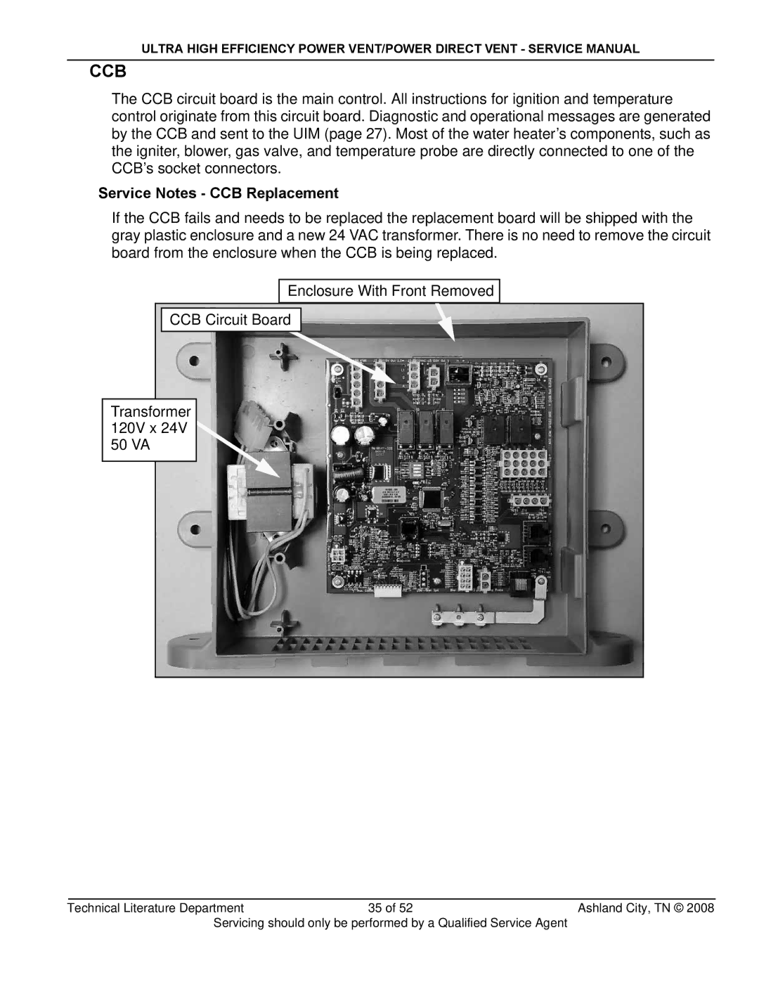 State Industries SHE50-100PE, SHE50-100NE, GP650HTPDT manual Ccb, Service Notes CCB Replacement 