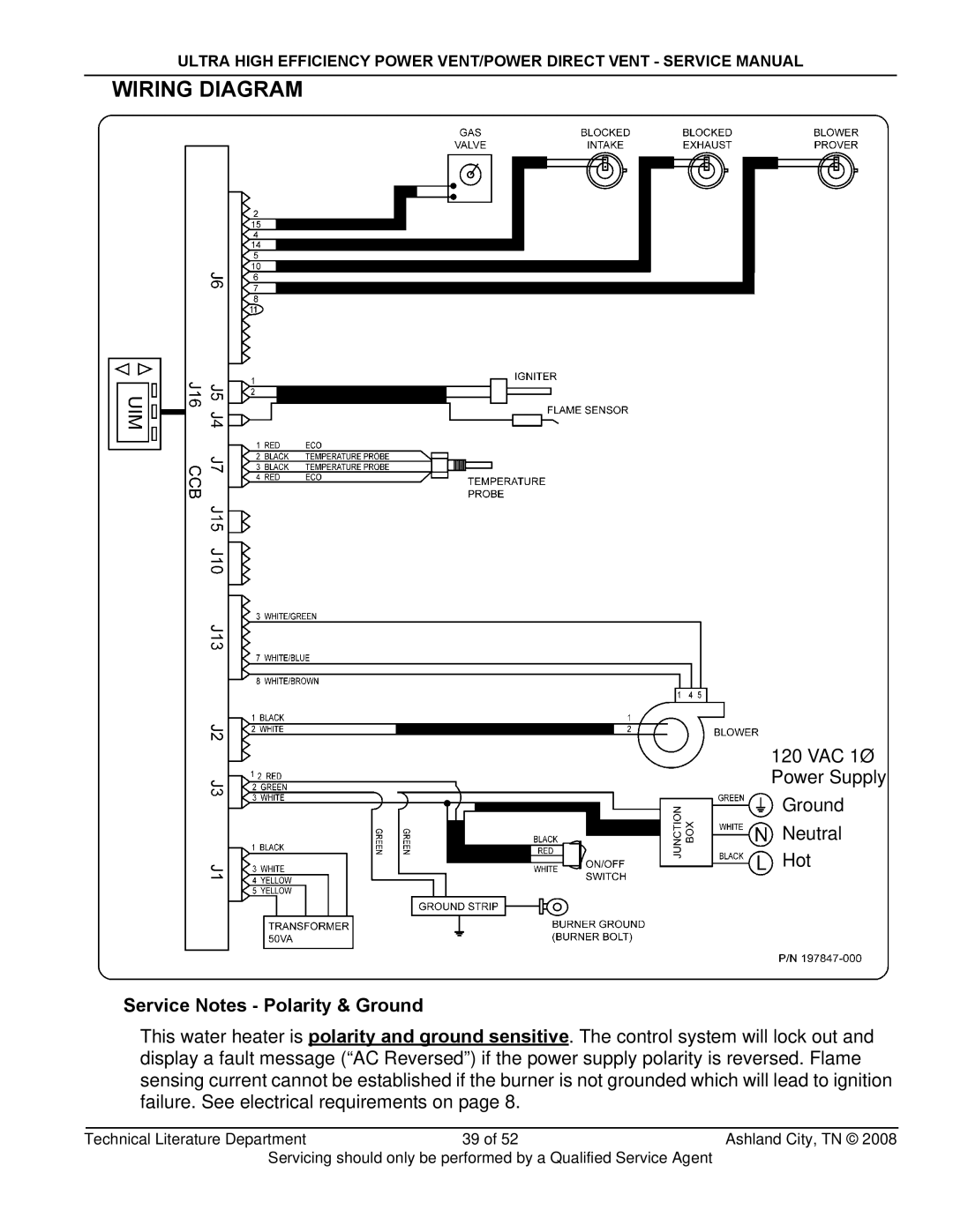 State Industries SHE50-100NE, SHE50-100PE, GP650HTPDT manual Wiring Diagram, Service Notes Polarity & Ground 