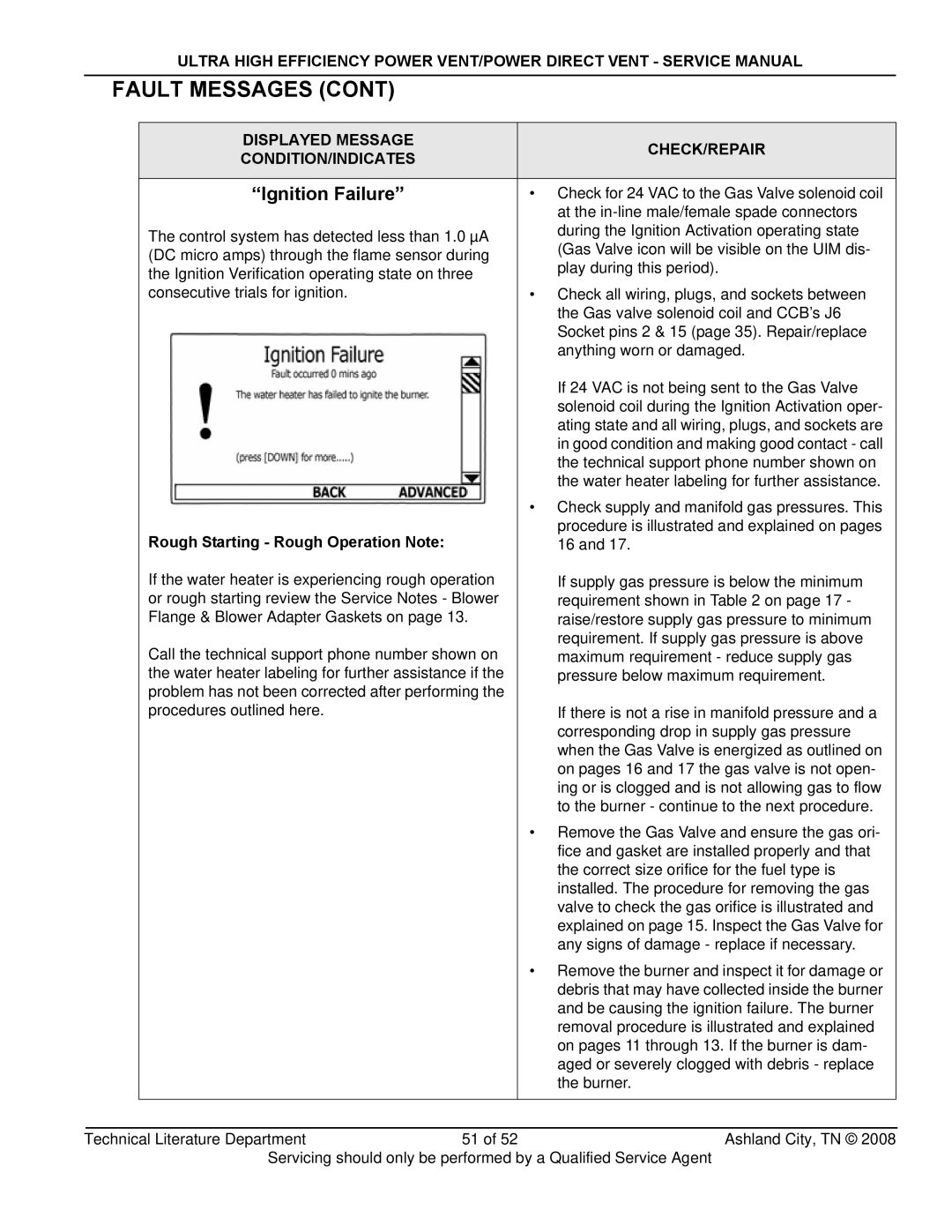 State Industries SHE50-100NE, SHE50-100PE, GP650HTPDT manual Check for 24 VAC to the Gas Valve solenoid coil 