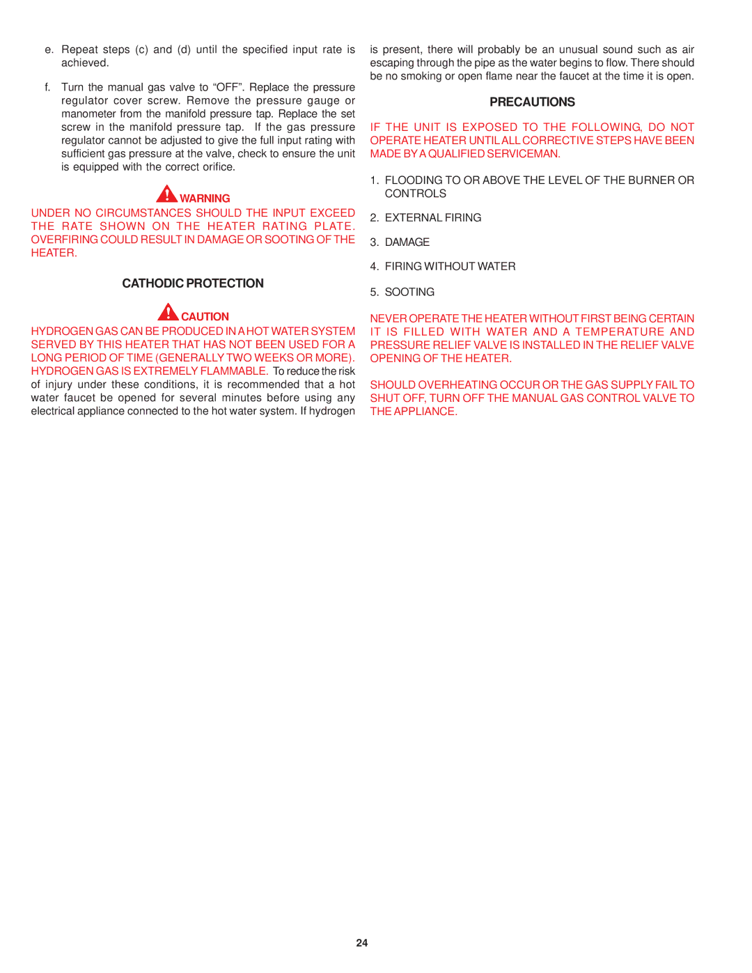 State Industries SRT80 120NE warranty Cathodic Protection, Precautions 