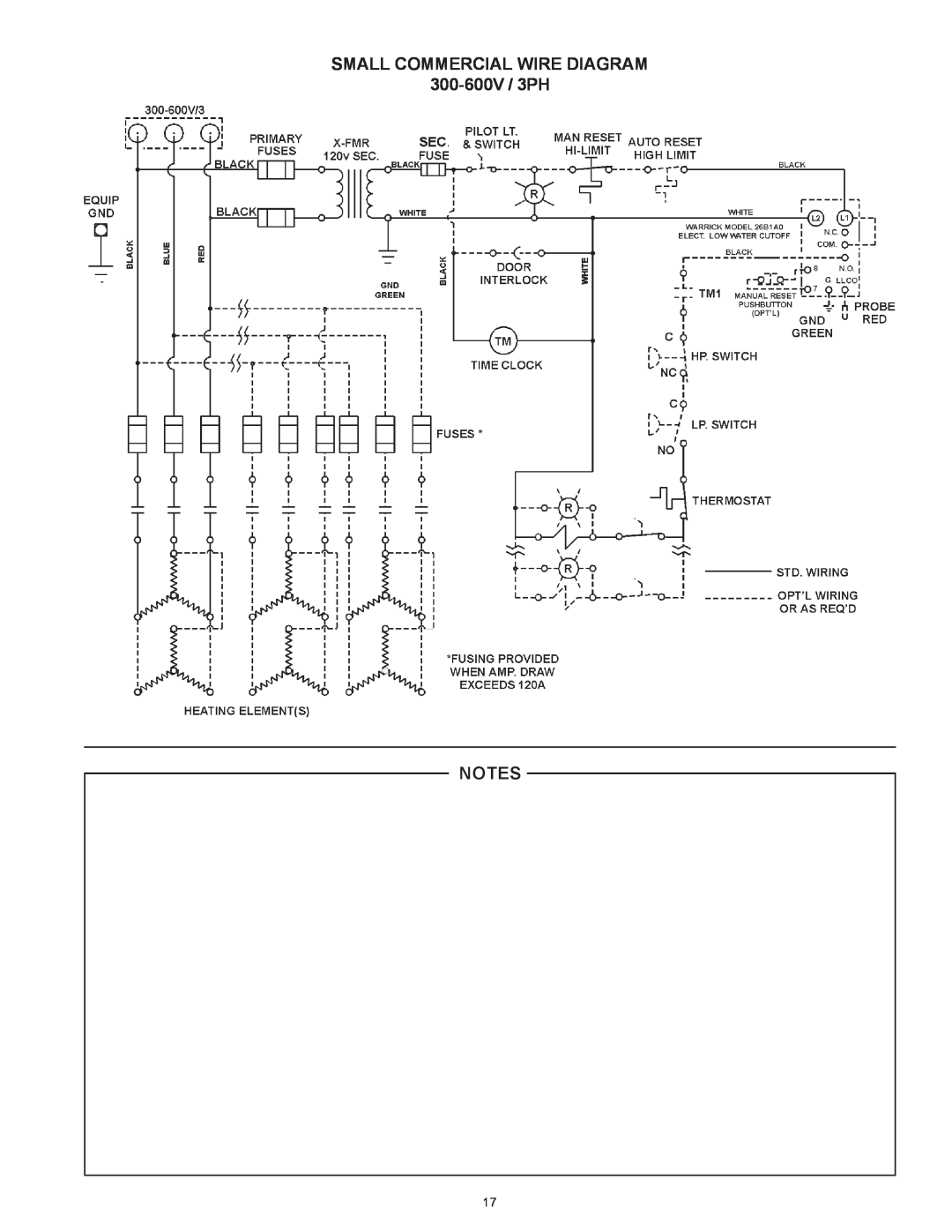 State Industries SSE-120, SSE-5 warranty SMALL COMMERCIAL WIRE DIAGRAM 300-600V / 3PH 