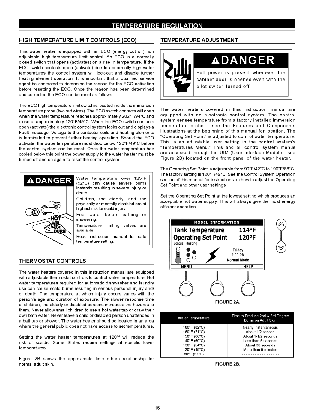 State Industries SSED 5 Temperature Regulation, High Temperature Limit Controls ECO, Temperature Adjustment 