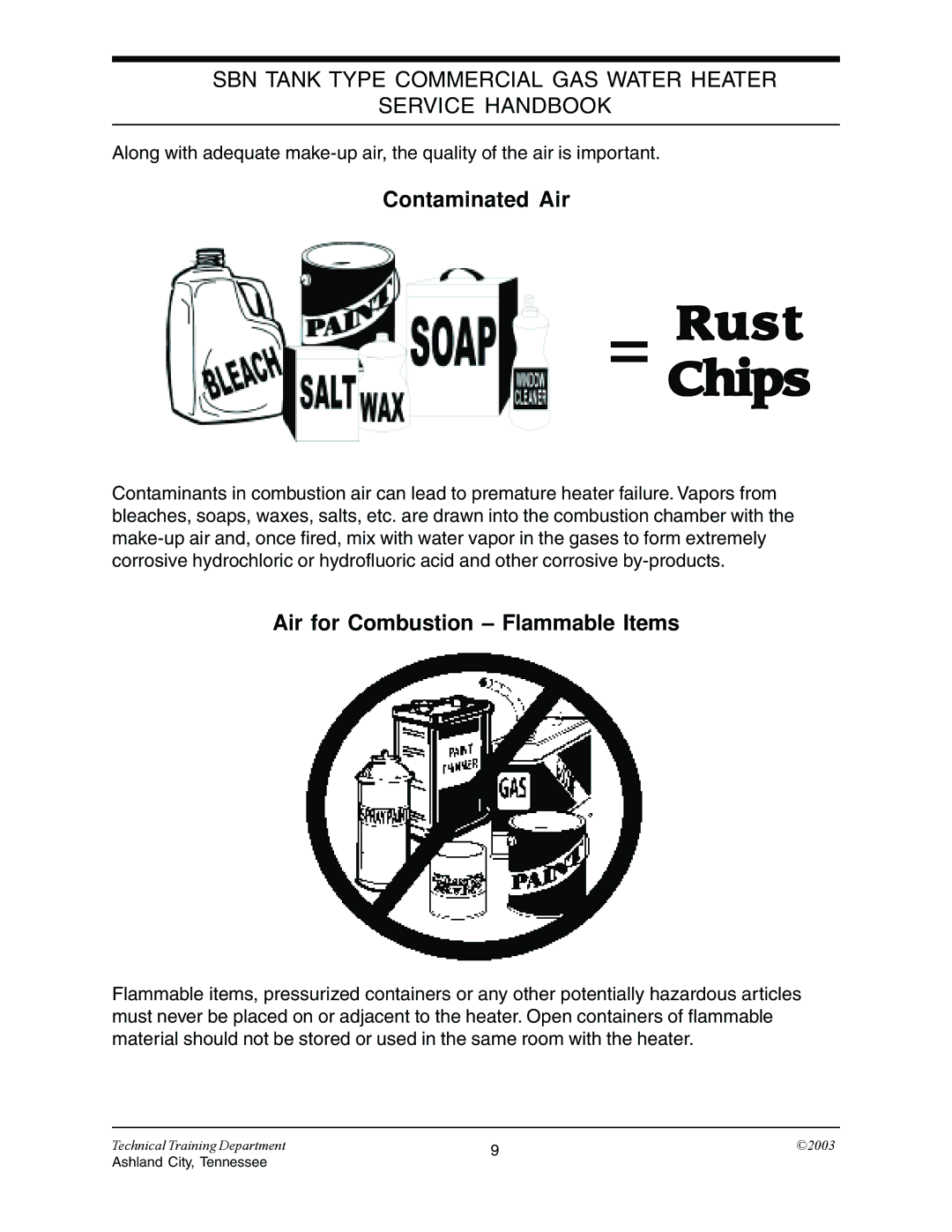 State Industries STC-074 specifications Contaminated Air, Air for Combustion Flammable Items 