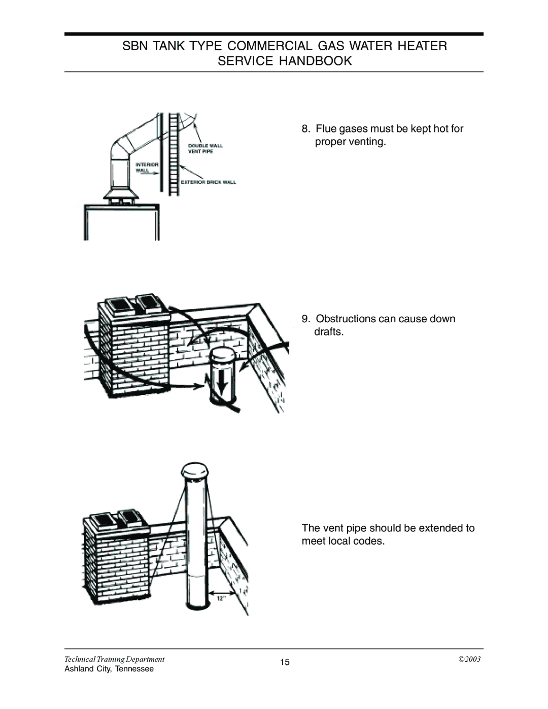 State Industries STC-074 specifications SBN Tank Type Commercial GAS Water Heater Service Handbook 