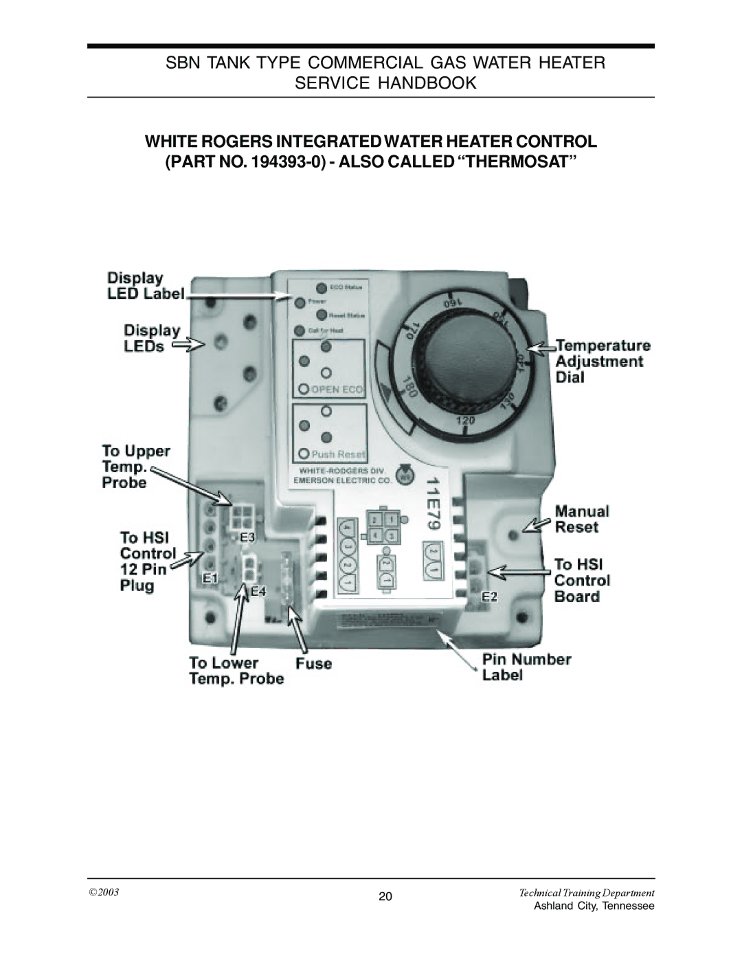 State Industries STC-074 specifications SBN Tank Type Commercial GAS Water Heater Service Handbook 