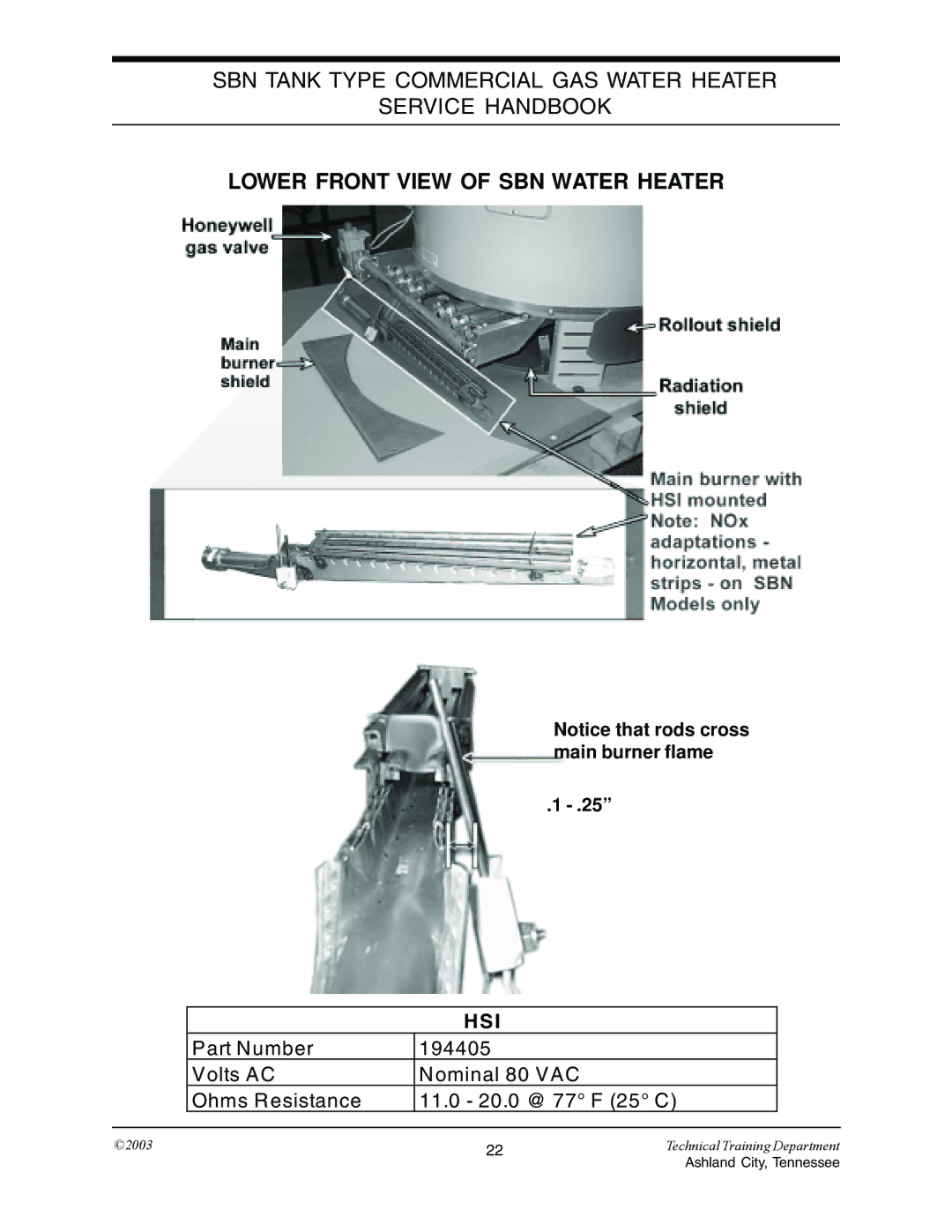 State Industries STC-074 specifications Lower Front View of SBN Water Heater, Hsi 