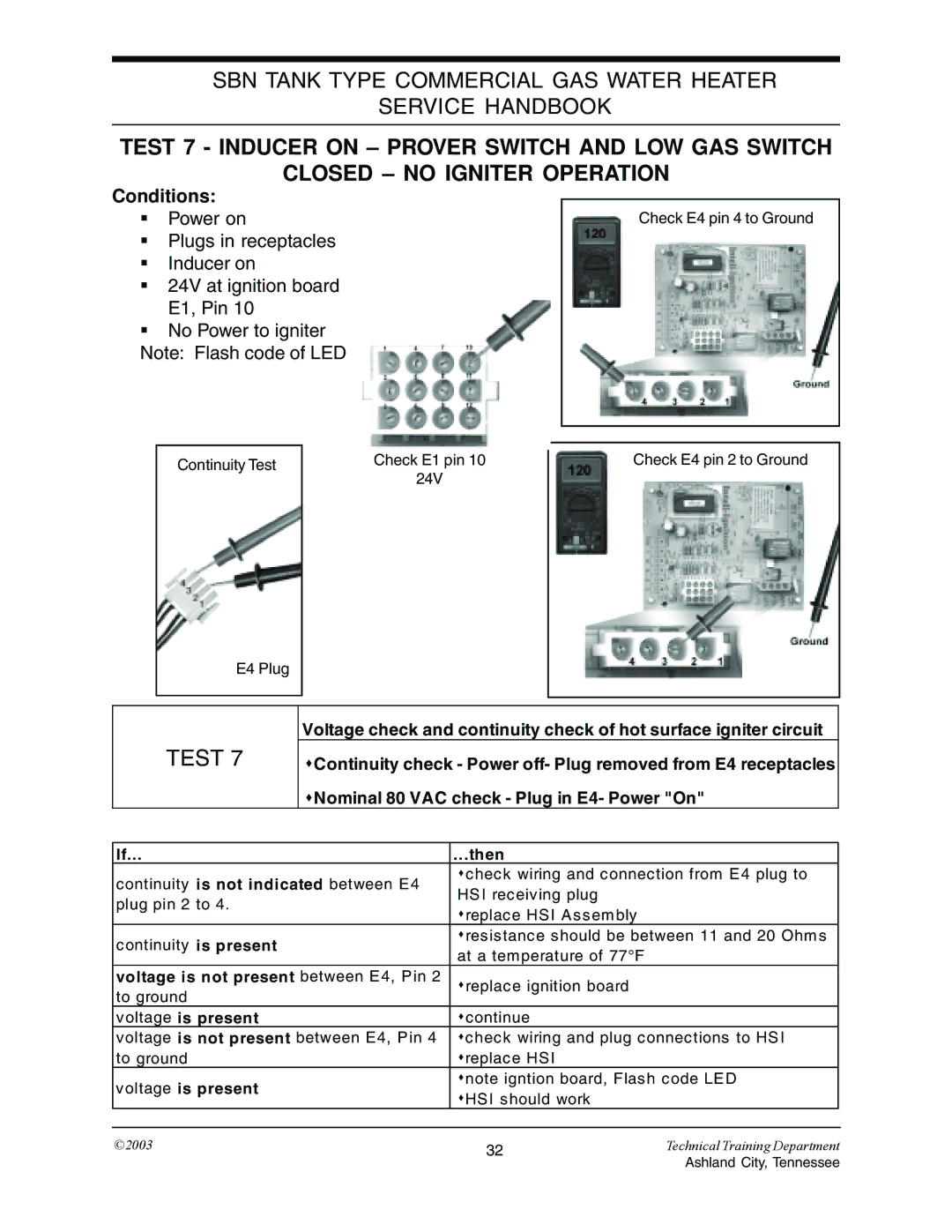 State Industries STC-074 specifications Voltage is not present between E4, Pin 