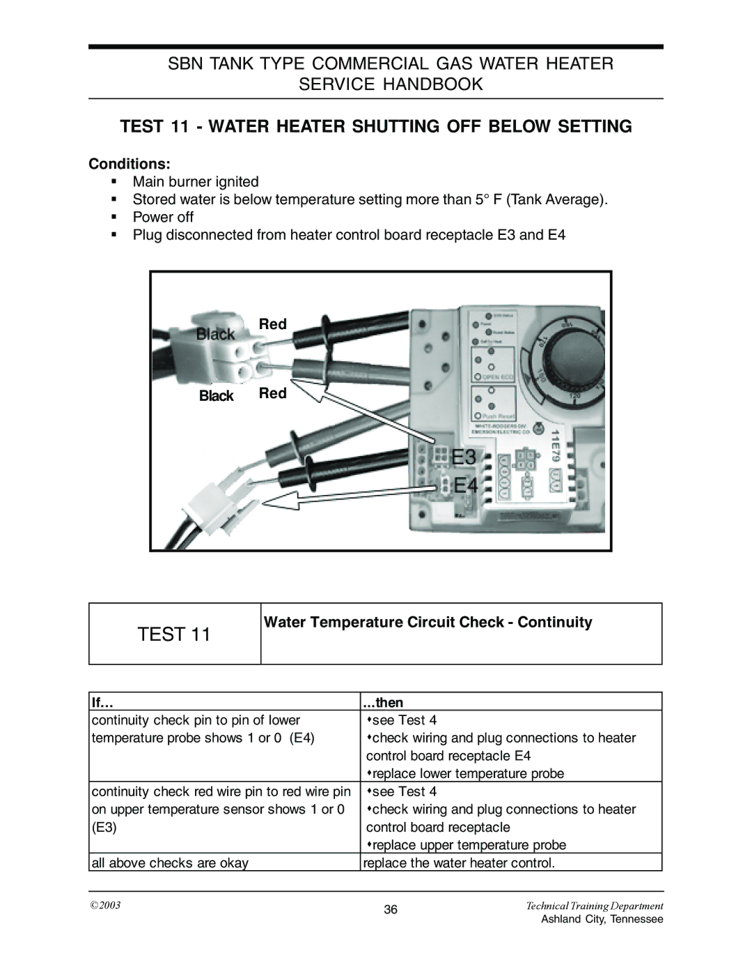 State Industries STC-074 specifications Test 11 Water Heater Shutting OFF below Setting, If… Then 