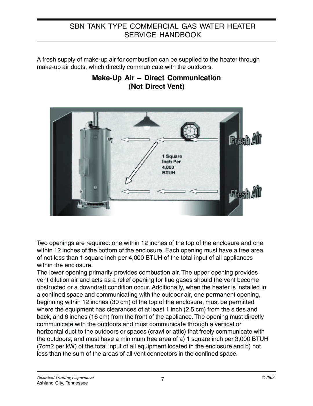 State Industries STC-074 specifications Make-Up Air Direct Communication Not Direct Vent 